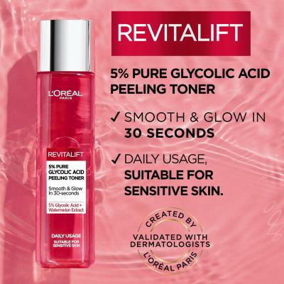 L&#039;Oréal Paris Revitalift 5% Pure Glycolic Acid Peeling Toner Arcpermet nőknek 180 ml