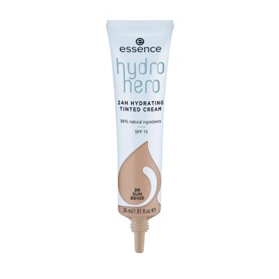 Essence Hydro Hero 24H Hydrating Tinted Cream SPF15 Alapozó nőknek 30 ml Változat 20 Sun Beige