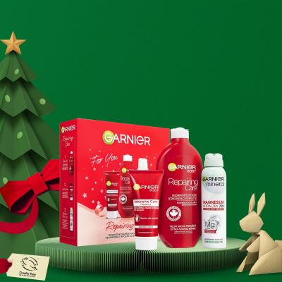 Garnier Repairing Care Gift Set Ajándékcsomagok Repairing Care testápoló tej 400 ml + Intensive Care Repairing Hand Cream kézkrém 100 ml + Mineral Magnesium Ultra Dry 72h dezodor 150 ml