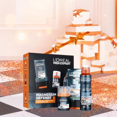 L&#039;Oréal Paris Men Expert Magnesium Defence Ajándékcsomagok Men Expert Magnesium Defence 24h Moisturizer nappali arckrém 50 ml + Men Expert Magnesium Defence dezodor 150 ml + Men Expert Magnesium Defence Shower Gel tusfürdő 300 ml