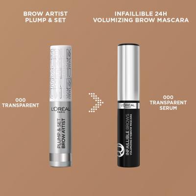 L&#039;Oréal Paris Infaillible Brows Volumizing Eyebrow Mascara Szemöldökspirál nőknek 4,4 ml Változat 000 Transparent Serum