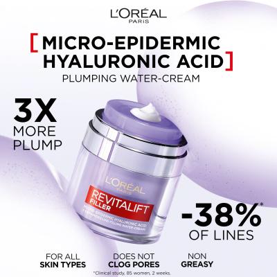 L&#039;Oréal Paris Revitalift Filler HA Plumping Water-Cream Nappali arckrém nőknek 50 ml