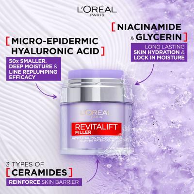 L&#039;Oréal Paris Revitalift Filler HA Plumping Water-Cream Nappali arckrém nőknek 50 ml