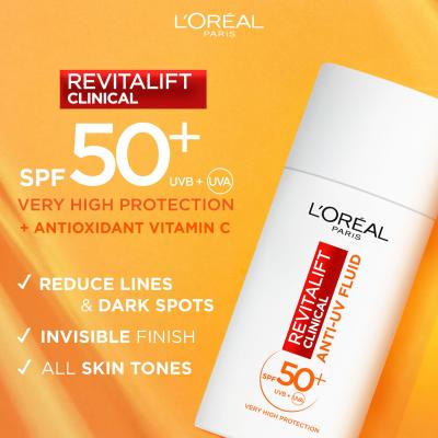 L&#039;Oréal Paris Revitalift Clinical Anti-UV Fluid SPF50+ Nappali arckrém 50 ml