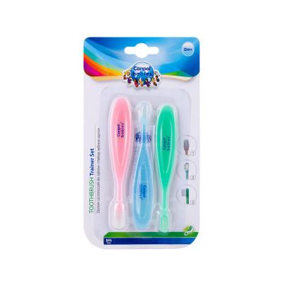 Canpol babies Baby Toothbrush Trainer Set Ajándékcsomagok masszázskefe 1 db + gumifogkefe az első fogak tisztítására 1 db + fogkefe 1 db