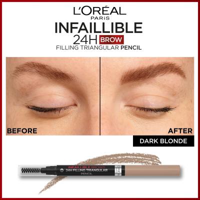 L&#039;Oréal Paris Infaillible Brows 24H Filling Triangular Pencil Szemöldökceruza nőknek 1 ml Változat 06 Dark Blonde