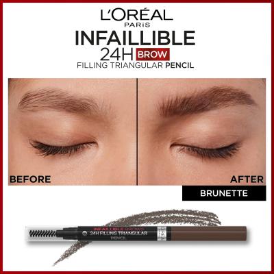 L&#039;Oréal Paris Infaillible Brows 24H Filling Triangular Pencil Szemöldökceruza nőknek 1 ml Változat 03 Dark Brunette