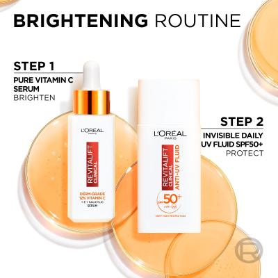 L&#039;Oréal Paris Revitalift Clinical Pure 12% Vitamin C Ajándékcsomagok Revitalift Clinical Vitamin C Serum arcszérum 30 ml + Revitalift Clinical Vitamin C Anti-UV Fluid SPF50 nappali arckrém 50 ml