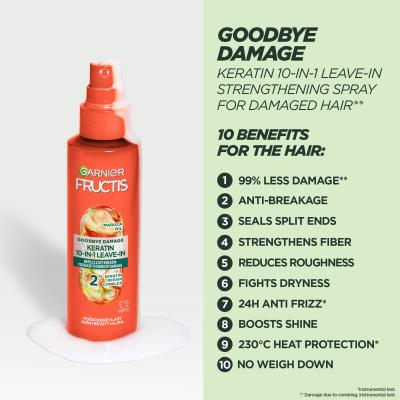 Garnier Fructis Goodbye Damage Keratin 10-In-1 Leave-In Öblítést nem igénylő hajápoló nőknek 150 ml