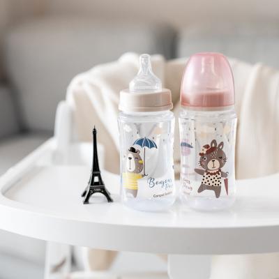 Canpol babies Bonjour Paris Easy Start Anti-Colic Bottle Pink 3m+ Cumisüveg gyermekeknek 240 ml