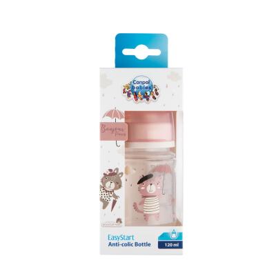 Canpol babies Bonjour Paris Easy Start Anti-Colic Bottle Pink 0m+ Cumisüveg gyermekeknek 120 ml