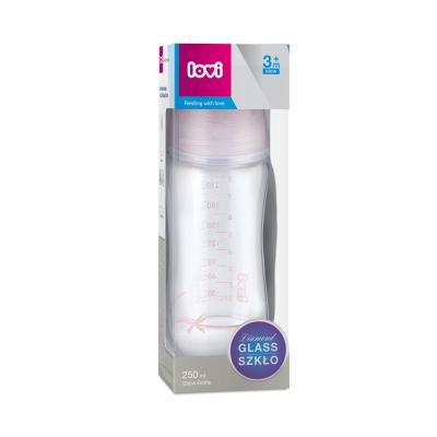 LOVI Baby Shower Glass Bottle Pink 3m+ Cumisüveg gyermekeknek 250 ml