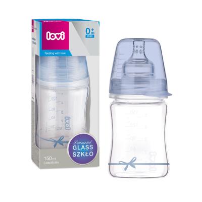 LOVI Baby Shower Glass Bottle Blue 0m+ Cumisüveg gyermekeknek 150 ml