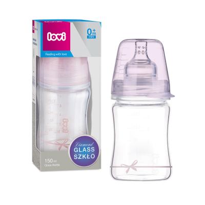 LOVI Baby Shower Glass Bottle Pink 0m+ Cumisüveg gyermekeknek 150 ml