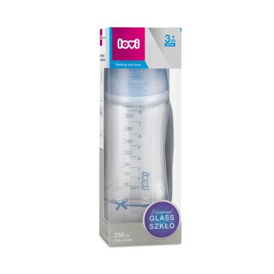 LOVI Baby Shower Glass Bottle Blue 3m+ Cumisüveg gyermekeknek 250 ml