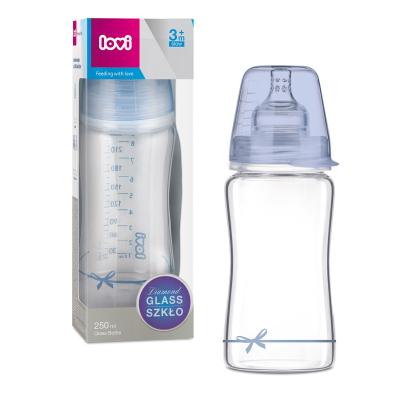 LOVI Baby Shower Glass Bottle Blue 3m+ Cumisüveg gyermekeknek 250 ml