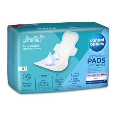 Canpol babies Breathable &amp; Discreet Night Postpartum Pads With Wings Szülés utáni betét nőknek 8 db