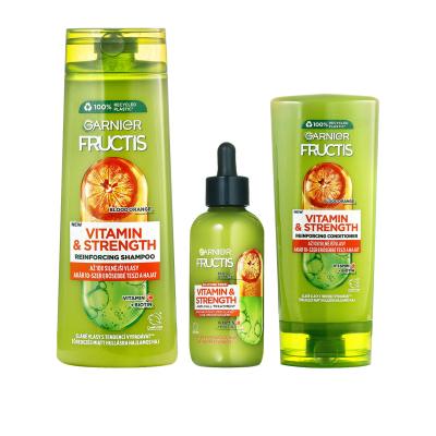 Garnier Fructis Vitamin &amp; Strength Ajándékcsomagok Fructis Vitamin &amp; Strength Reinforcing Shampoo sampon 400 ml + Fructis Vitamin &amp; Strength Reinforcing Conditioner hajkondicionáló 200 ml + Fructis Vitamin &amp; Strength Anti-Fall Treatment hajszérum 125 ml