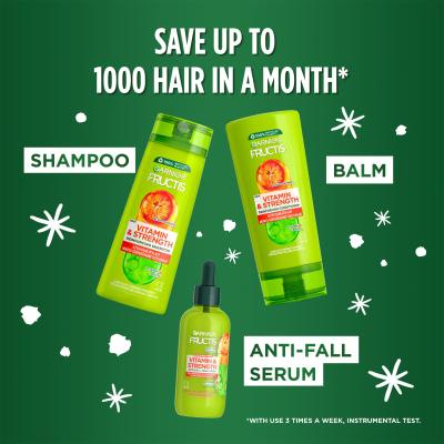 Garnier Fructis Vitamin &amp; Strength Ajándékcsomagok Fructis Vitamin &amp; Strength Reinforcing Shampoo sampon 400 ml + Fructis Vitamin &amp; Strength Reinforcing Conditioner hajkondicionáló 200 ml + Fructis Vitamin &amp; Strength Anti-Fall Treatment hajszérum 125 ml