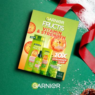 Garnier Fructis Vitamin &amp; Strength Ajándékcsomagok Fructis Vitamin &amp; Strength Reinforcing Shampoo sampon 400 ml + Fructis Vitamin &amp; Strength Reinforcing Conditioner hajkondicionáló 200 ml + Fructis Vitamin &amp; Strength Anti-Fall Treatment hajszérum 125 ml