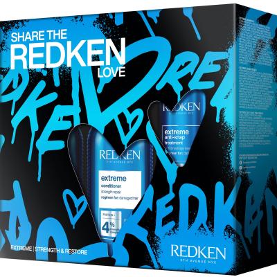 Redken Share The Redken Extreme Love Ajándékcsomagok Extreme Shampoo sampon 300 ml + Extreme Conditioner hajkondicionáló 300 ml + Extreme Anti-Snap Treatment hajápoló 250 ml