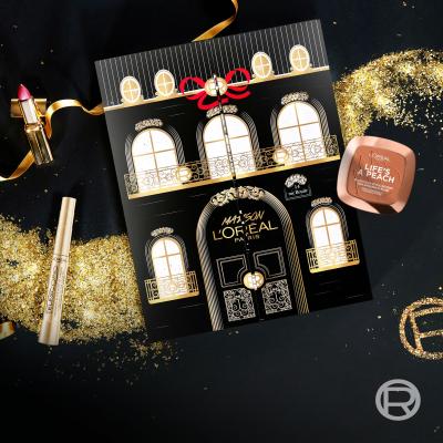 L&#039;Oréal Paris Maison Advent Calendar 2023 Ajándékcsomagok szempillaspirál 1 db + szájkontúrceruza 2 db + pirosító 1 db + bronzosító 1 db + rúzs 3 db + szemhéjtus 2 db + szemmaszk 1 db + szemkörnyékápoló krém 1 db