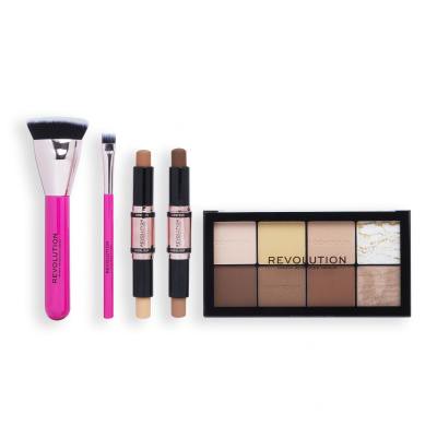 Makeup Revolution London All About The Contour Gift Set Ajándékcsomagok Ultra Contour Palette kontúrozó paletta 16 g + Fast Base Contour Stick 1 ks Medium korrektor + Fast Base Contour Stick korrektor 1 db Dark + Create Defining Contour Brush R10 sminkecset 1 db + Create Flat Blending Contour Brush 