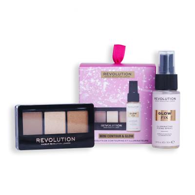 Makeup Revolution London Mini Contour &amp; Glow Gift Set Ajándékcsomagok Glow Fix sminkfixáló spray 30 ml+ Contour Palette kontúrozó paletta 3,15 g