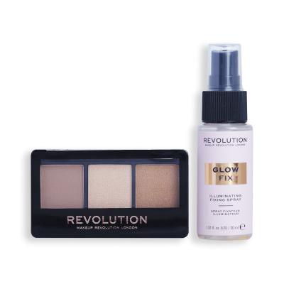 Makeup Revolution London Mini Contour &amp; Glow Gift Set Ajándékcsomagok Glow Fix sminkfixáló spray 30 ml+ Contour Palette kontúrozó paletta 3,15 g