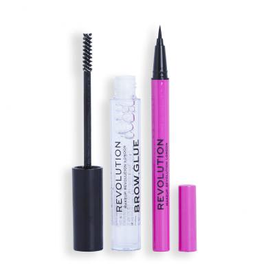 Makeup Revolution London Eye &amp; Brow Icons Gift Set Ajándékcsomagok Brow Glue szemöldökformázó gél 3 ml+ Liquid Liner szemhéjtus 0,5 ml