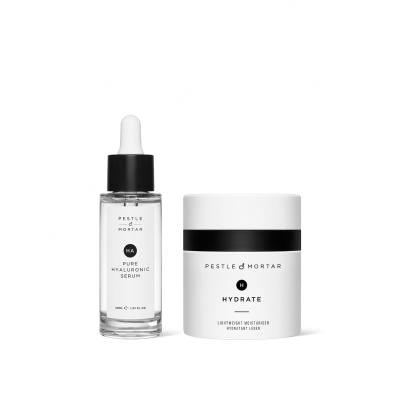 Pestle &amp; Mortar Hydrating Duo Ajándékcsomagok Hydrate Lightweight Moisturiser hidratáló arckrém 50 ml + Pure Hyaluronic Serum hialuronos arcszérum 30 ml