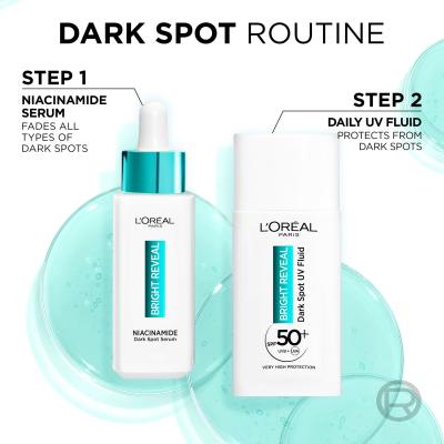 L&#039;Oréal Paris Bright Reveal Dark Spot UV Fluid SPF50+ Ajándékcsomagok Bright Reveal Dark Spot UV Fluid SPF50 nappali fluid arcra 50 ml + Bright Reveal Niacinamide Dark Spot Serum arcszérum 30 ml