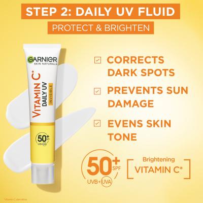 Garnier Skin Naturals Vitamin C Ajándékcsomagok Skin Naturals Vitamin C Brightening Super Serum nappali arcszérum 30 ml + fluid Skin Naturals Vitamin C Daily UV Invisible SPF50 nappali fluid arcra 40 ml