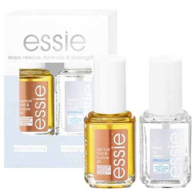 Essie Mani Rescue Hydrate &amp; Strengthen Ajándékcsomagok Apricot Nail &amp; Cuticle Oil körömápoló 13,5 ml + Hard To Resist Advanced Nail Strengthener körömápoló 13,5 ml