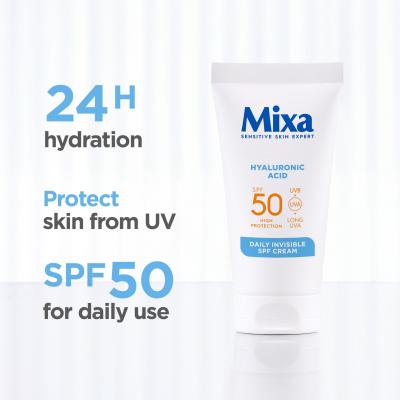 Mixa Hyaluronic Acid Daily Invisible SPF Cream SPF50 Nappali arckrém nőknek 50 ml