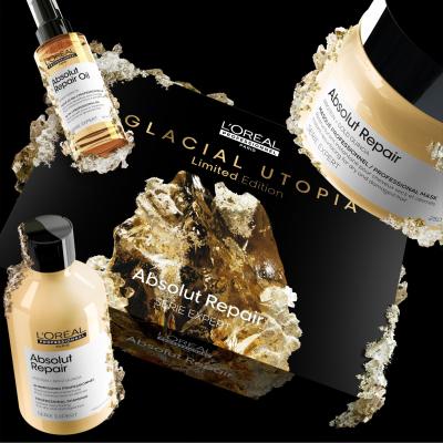 L&#039;Oréal Professionnel Absolut Repair Glacial Utopia Limited Edition Ajándékcsomagok Absolut Repair sampon 300 ml + Absolut Repair hajpakolás 250 ml + Absolut Repair Oil hajápoló olaj 90 ml