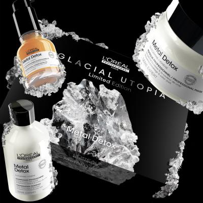 L&#039;Oréal Professionnel Metal Detox Glacial Utopia Limited Edition Ajándékcsomagok Metal Detox sampon 300 ml + Metal Detox hajpakolás 250 ml + Metal Detox Professional Concentrated Oil hajolaj 50 ml