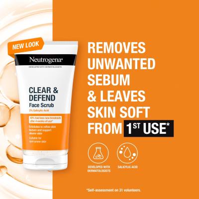 Neutrogena Clear &amp; Defend Face Scrub Bőrradír 150 ml