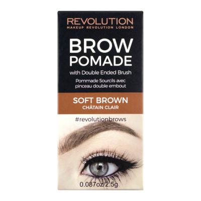 Makeup Revolution London Brow Pomade With Double Ended Brush Szemöldökformázó zselé és pomádé nőknek 2,5 g Változat Soft Brown