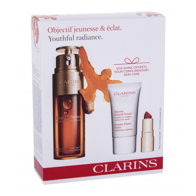 Clarins Double Serum Ajándékcsomagok arcszérum 50 ml + Beauty Flash Balm arcbalzsam 15 ml + Joli Rouge ajakrúzs 1,5 g Velvet 742