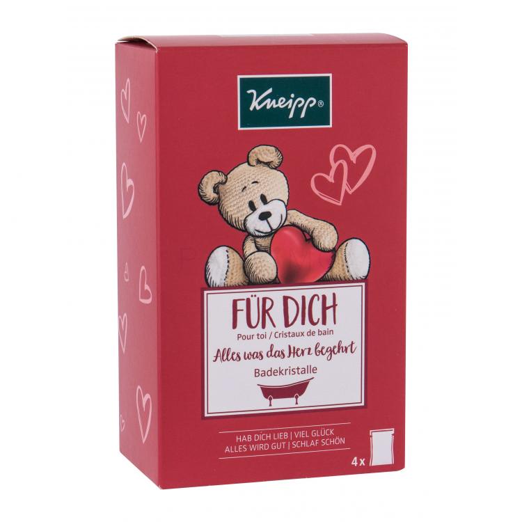 Kneipp For You Ajándékcsomagok I love You fürdősó (Hab Dich Lieb) 60 g + Good Luck fürdősó (Fiel Glück) 60 g + Everything Will Be Fine fürdősó (Alles Wird Gut) 60 g + Good Night fürdősó (Sch(l)af Shön) 60 g