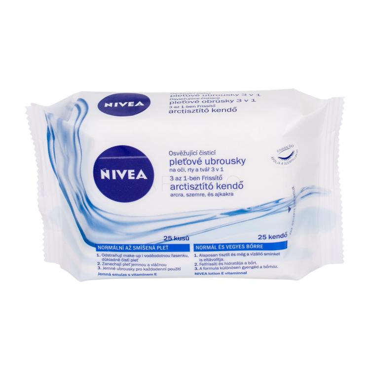 Nivea Cleansing Wipes Refreshing 3in1 Sminkeltávolító nedves törlőkendők nőknek 25 db