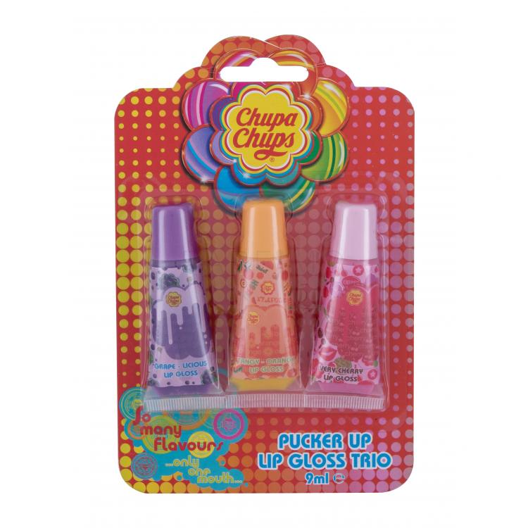 Chupa Chups Pucker Up Lip Balm Trio Ajándékcsomagok szájfény 9 ml + szájfény 9 ml Tangy-Orange + szájfény 9 ml Very Cherry