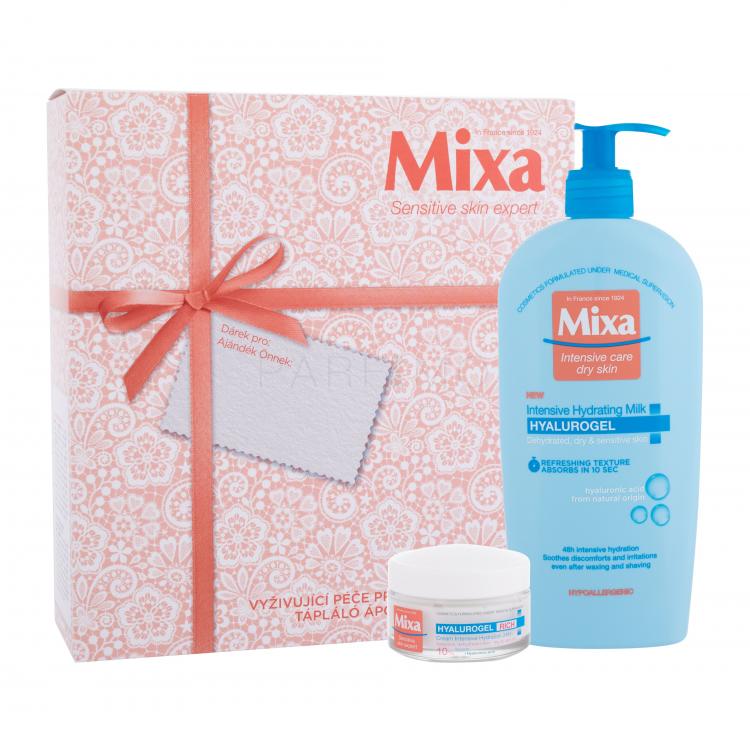 Mixa Hyalurogel Rich Ajándékcsomagok Sensitive Skin Expert Hyalurogel Rich nappali arcápoló krém 50 ml + Hyalurogel Intensive Hydrating Milk testápoló tej 400 ml