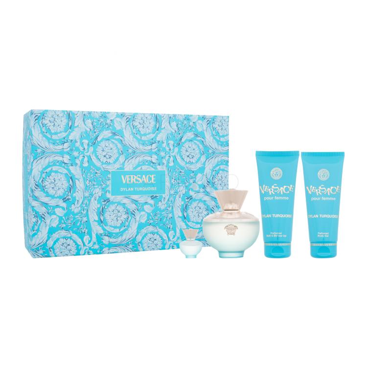 Versace Pour Femme Dylan Turquoise Ajándékcsomagok Eau de Toilette 100 ml + Eau de Toilette 5 ml + tusfürdő 100 ml + testápoló gél 100 ml