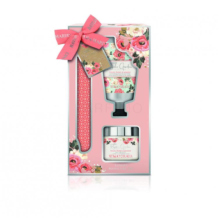 Baylis &amp; Harding Royale Garden Luxury Manicure Set Ajándékcsomagok Royal Garden Peach Peony &amp; Jasmine kézkrém 50 ml + Royal Garden Peach Peony &amp; Jasmine fürdősó 70 g + körömreszelő