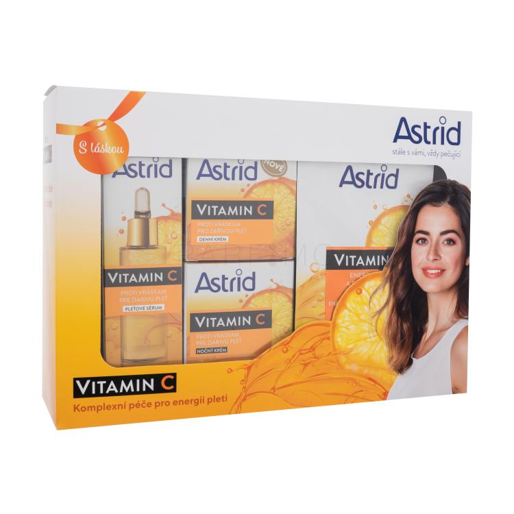 Astrid Vitamin C Ajándékcsomagok Vitamin C Serum arcszérum 30 ml + Vitamin C Day Cream nappali arckrém 50 ml + Vitamin C Night Cream éjszakai arckrém 50 ml + Vitamin C Energizing Textile Mask fátyolmaszk 20 ml