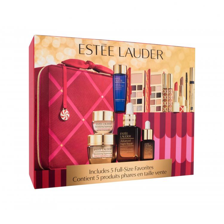 Estée Lauder Blockbuster Ajándékcsomagok Advanced Night Repair arcszérum 30 ml + 7 ml + Revitalizing Supreme arckrém+ 15 ml + 7 ml + Gentle Eye Makeup Remover sminklemosó szemre 100 ml + szemfesték paletta 6 g Candy Glam + Candy Glow + rúzs 2x3,5 g + szájfény 2x2,7 ml + Sumptuous Extreme szempillasp