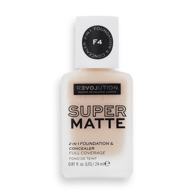 Revolution Relove Super Matte 2 in 1 Foundation &amp; Concealer Alapozó nőknek 24 ml Változat F4