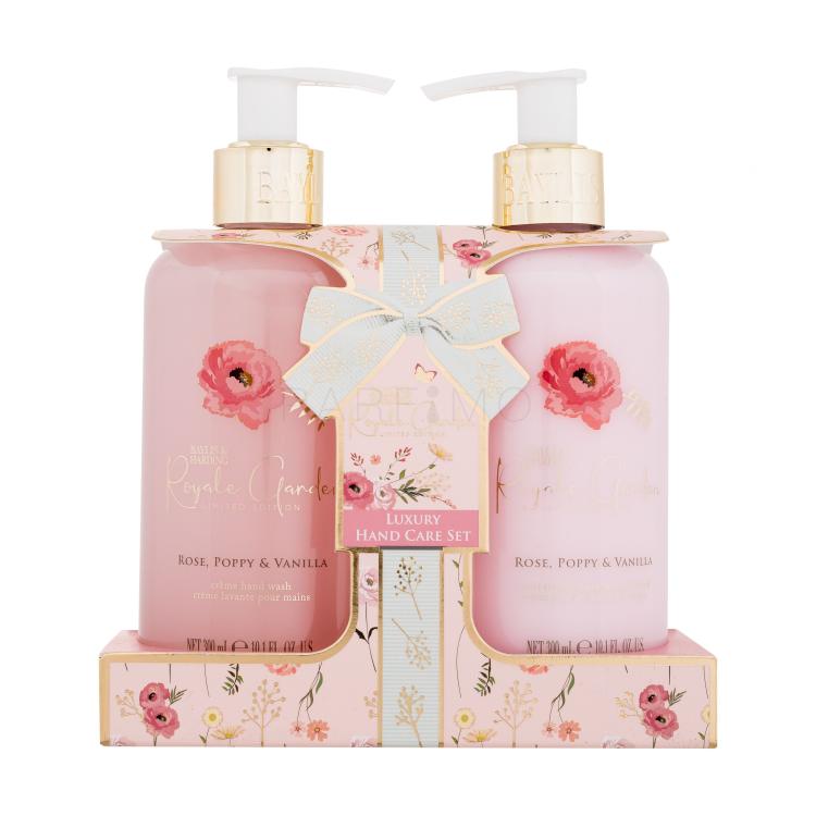 Baylis &amp; Harding Royale Garden Luxury Hand Care Set Ajándékcsomagok Royale Garden Rose, Poppy &amp; Vanilla testápoló tej 300 ml + Royale Garden Rose, Poppy &amp; Vanilla szappan kézre 300 ml